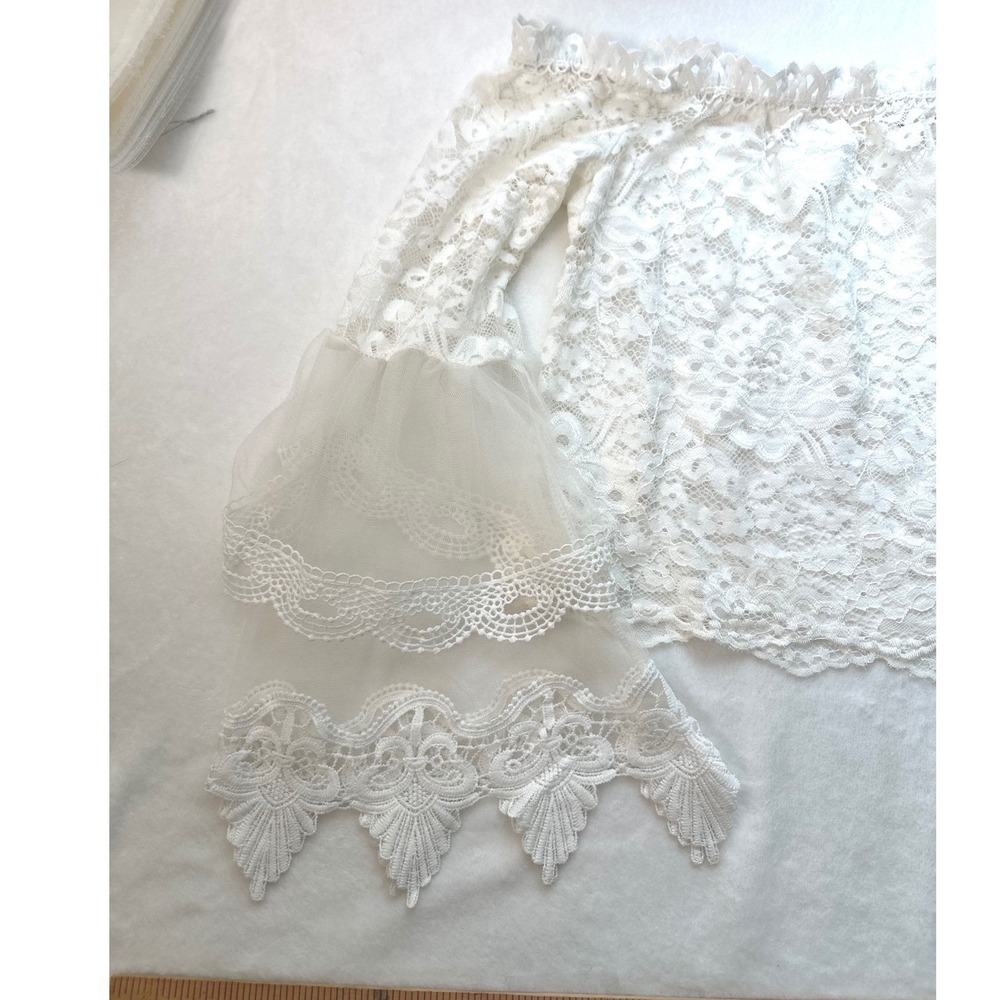 Boho White Lace Top Off Shoulder XS Crop Bell Sleeve Sheer Romantic Cottagecore - Picture 7 of 9